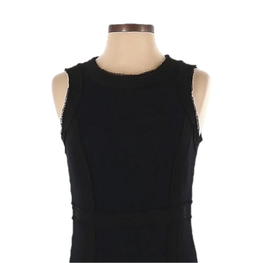 Michael Kors Black Fringe Trim Wool Blend Sheath Dress Sleeveless 2